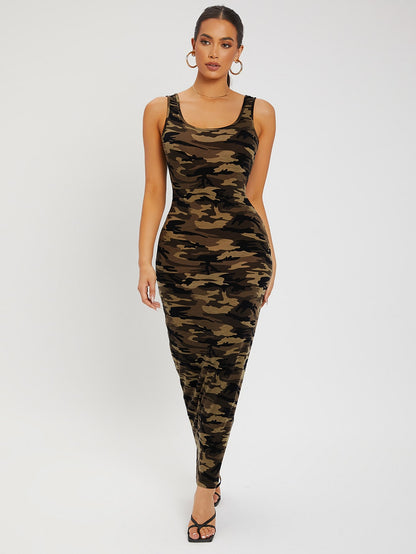 SXY Camo Scoop Neck Bodycon Dress