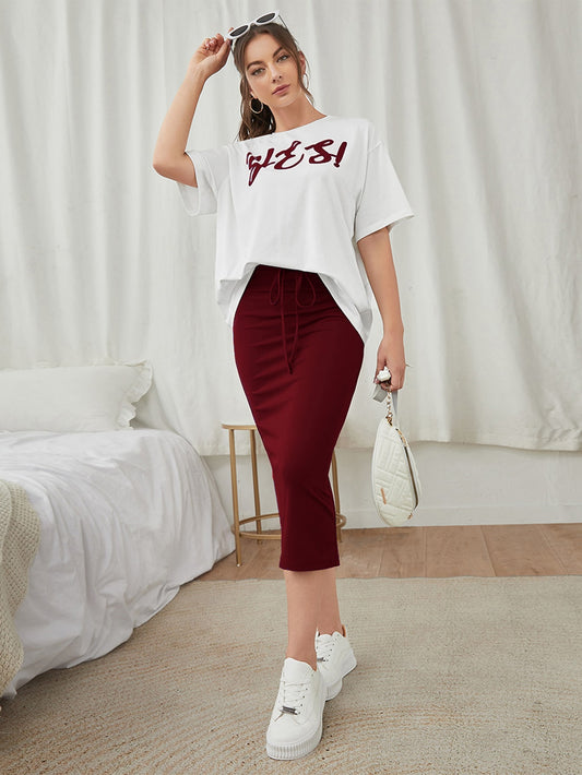 Letter Graphic Tee Split Hem Skirt