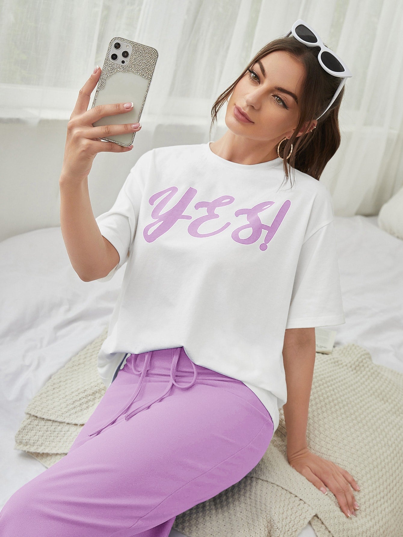 Letter Graphic Tee Split Hem Skirt