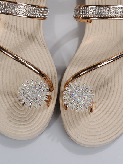 Gold Rhinestone Thong Sandals