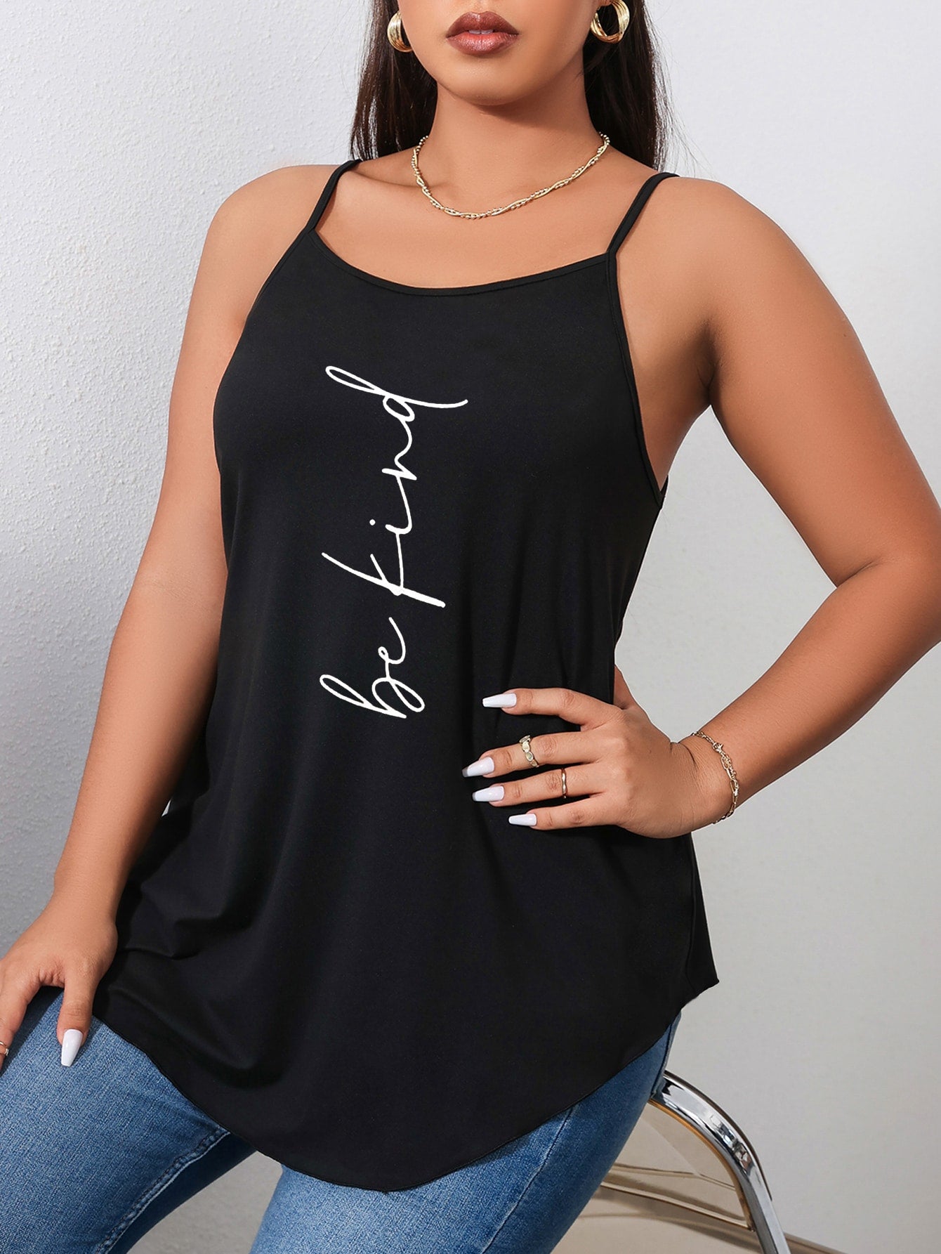 Plus Slogan Graphic Cami Top