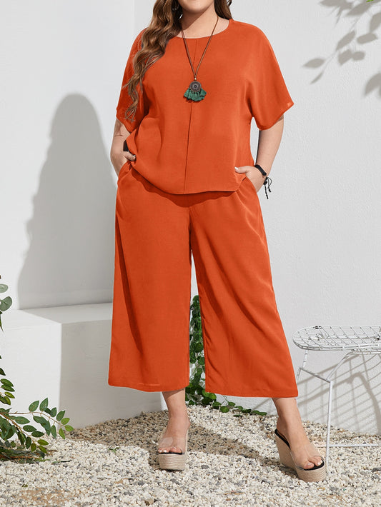 Plus Size Batwing Sleeve Top and Pants Set
