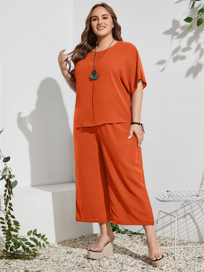 Plus Size Batwing Sleeve Top and Pants Set