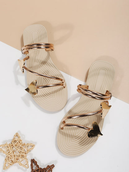 Heart Decor Multi Strap Espadrille Open Toe Slide Sandals