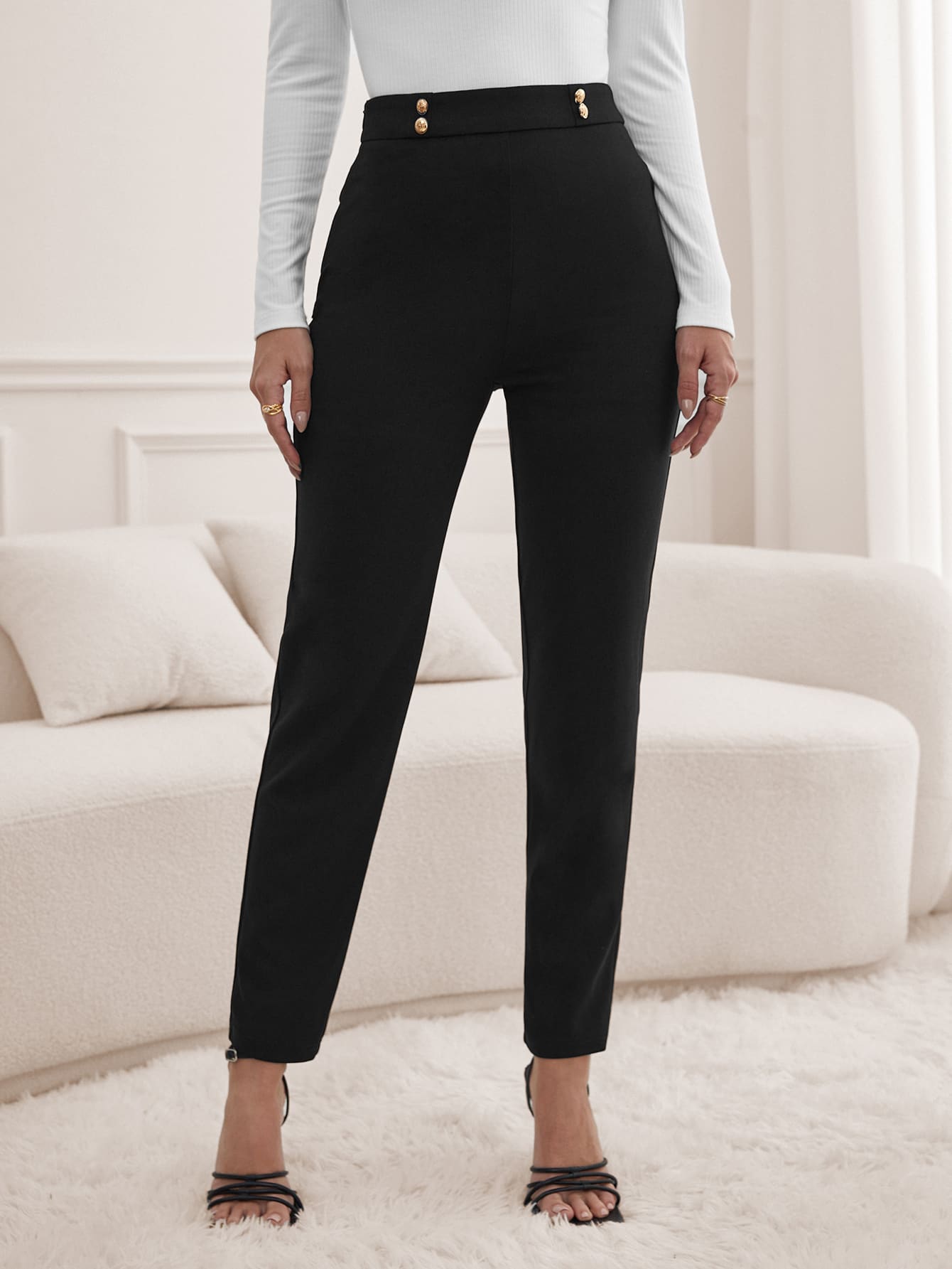 Frenchy High Waist Button Detail Pants