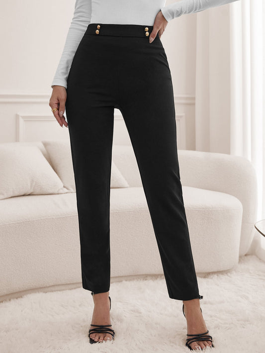 Frenchy High Waist Button Detail Pants