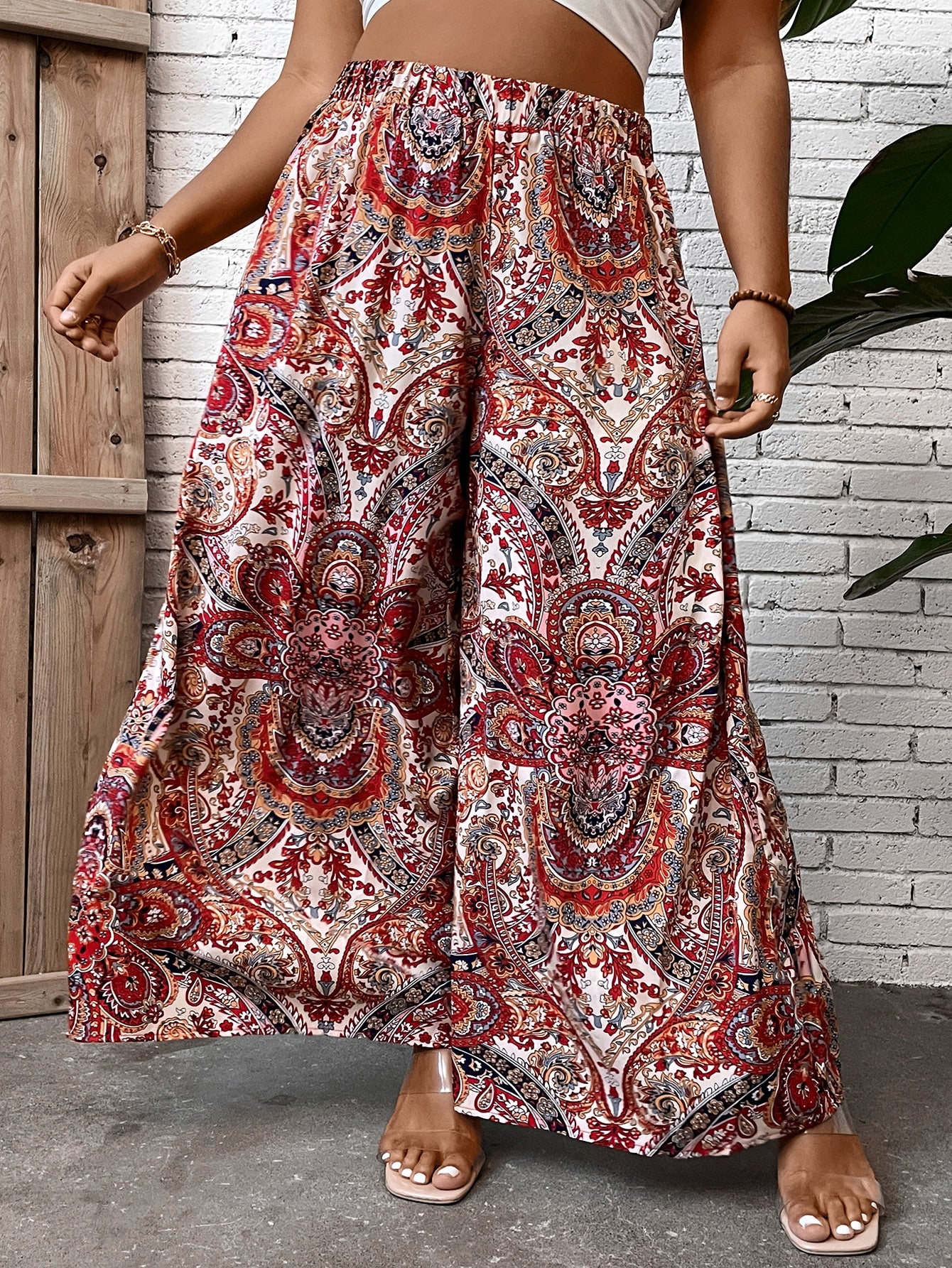 Plus Paisley Print Wide Leg Pants