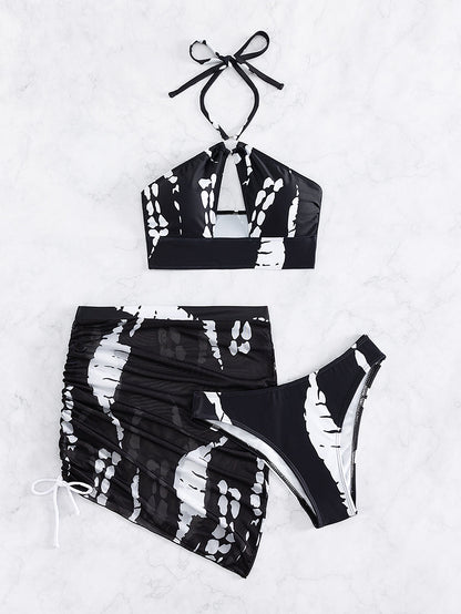 Ring Linked Beach Babe: Allover Print Bikini & Skirt Set