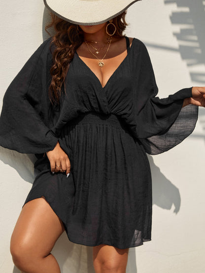 Plus Solid Batwing Sleeve Cover Up Dress