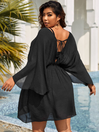 Plus Solid Batwing Sleeve Cover Up Dress