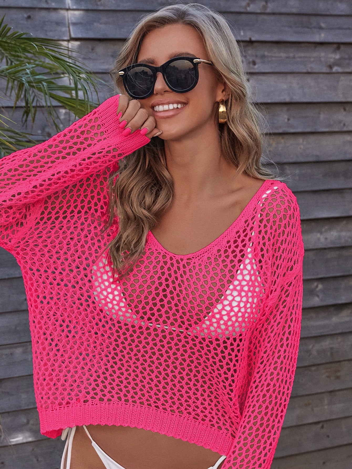 Drop Shoulder Crochet Cover Up Without Bikini