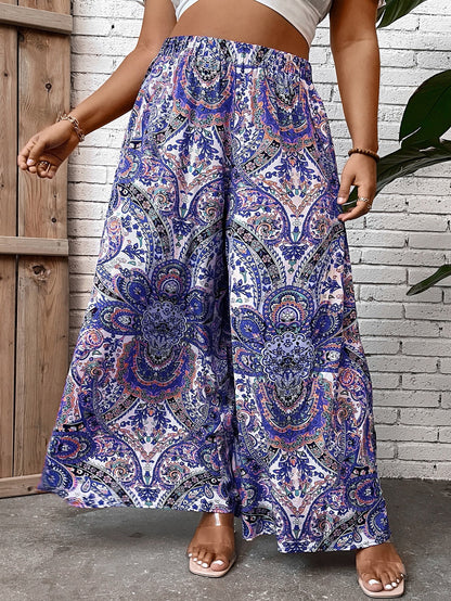 Plus Paisley Print Wide Leg Pants