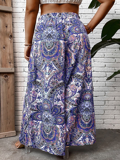 Plus Paisley Print Wide Leg Pants