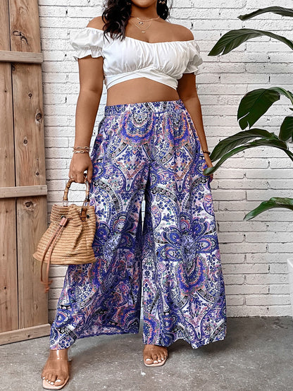 Plus Paisley Print Wide Leg Pants