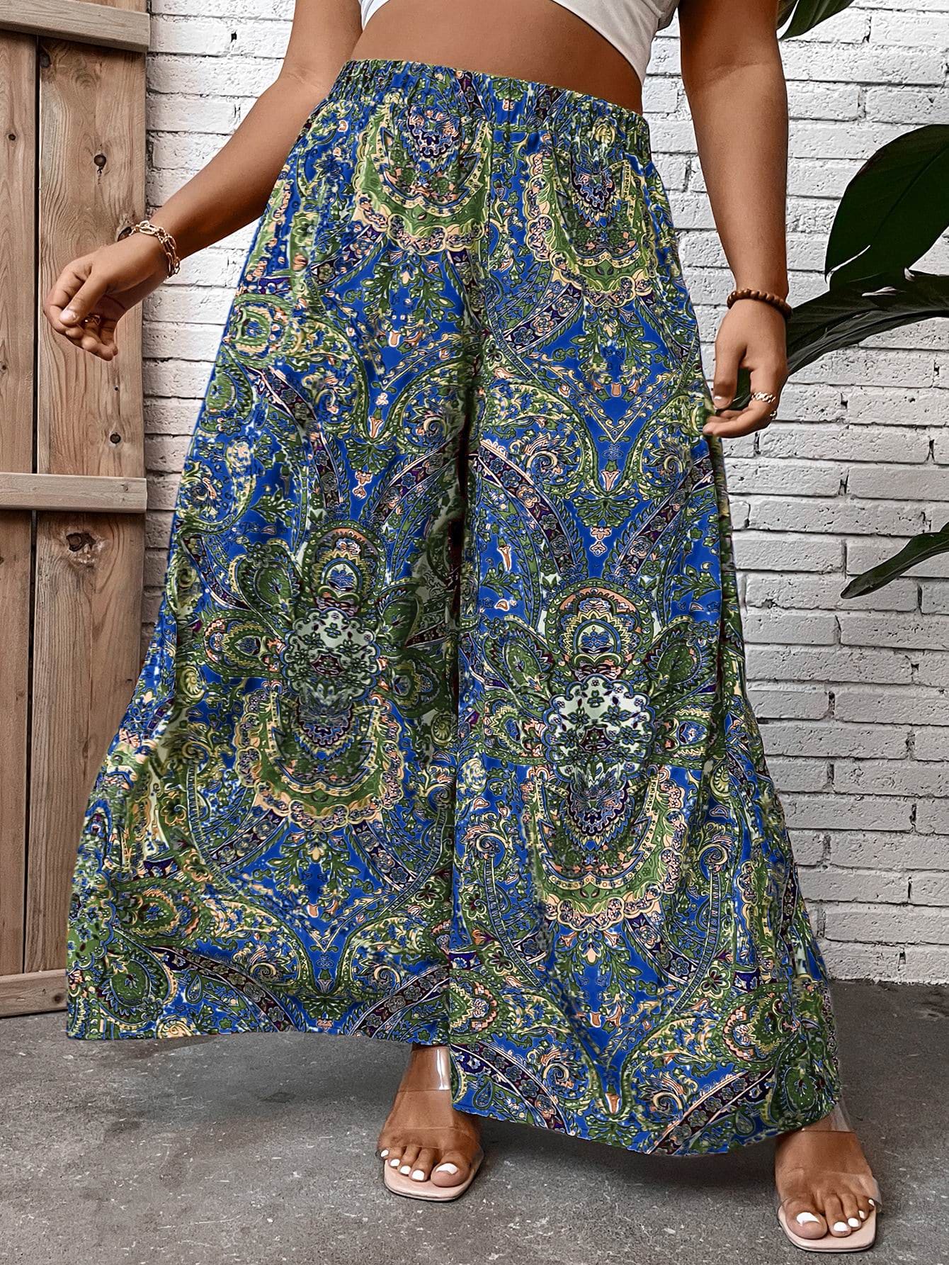 Plus Paisley Print Wide Leg Pants