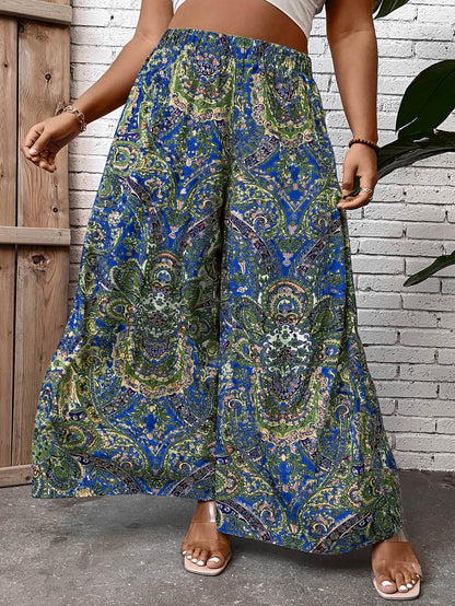 Plus Paisley Print Wide Leg Pants