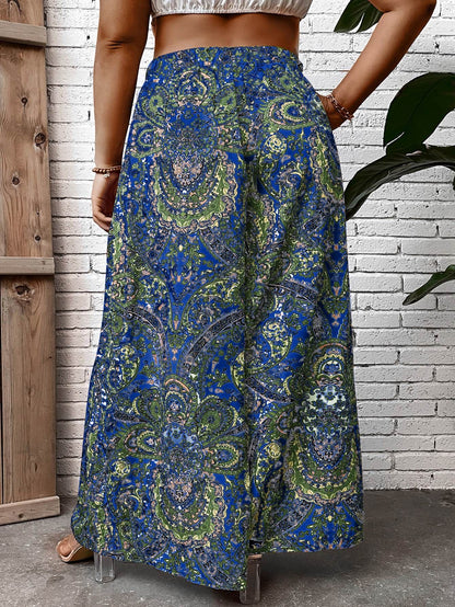 Plus Paisley Print Wide Leg Pants