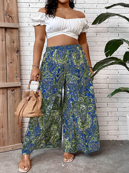 Plus Paisley Print Wide Leg Pants