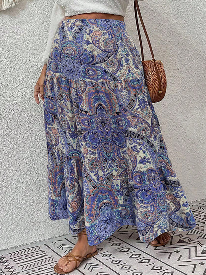 Plus Paisley Print Ruffle Hem Skirt