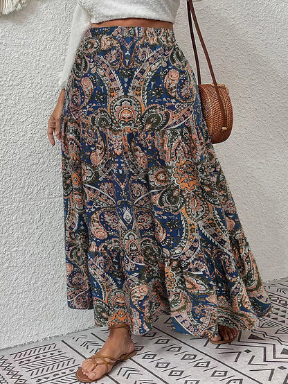 Plus Paisley Print Ruffle Hem Skirt