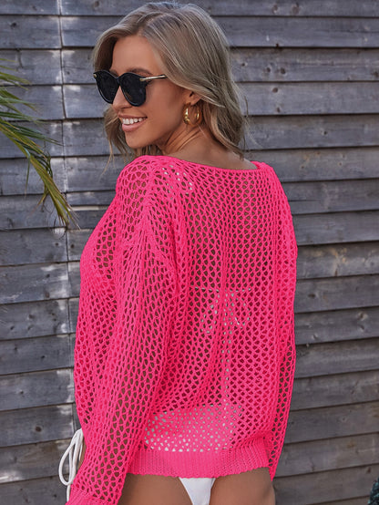 Drop Shoulder Crochet Cover Up Without Bikini