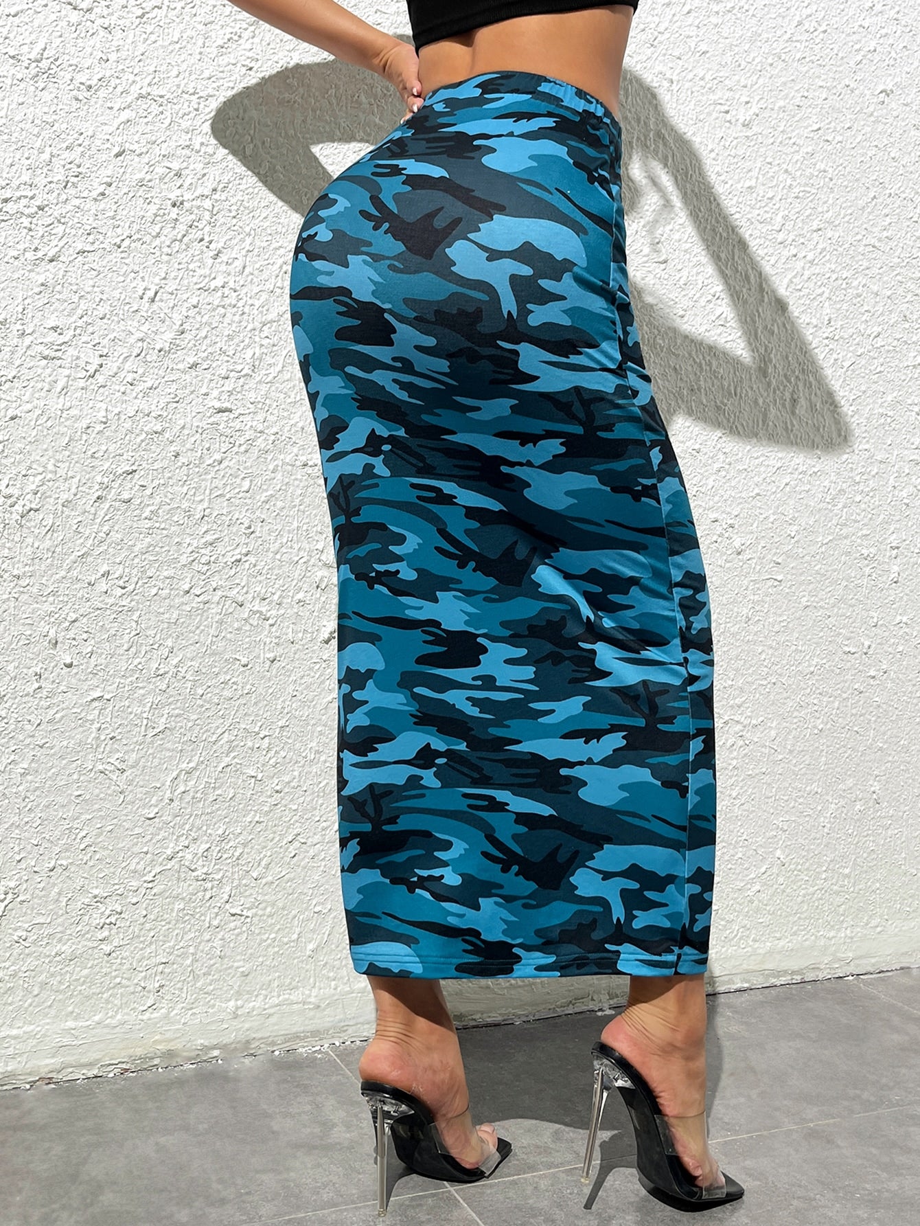 PETITE Camo Print Drawstring Waist Pencil Skirt