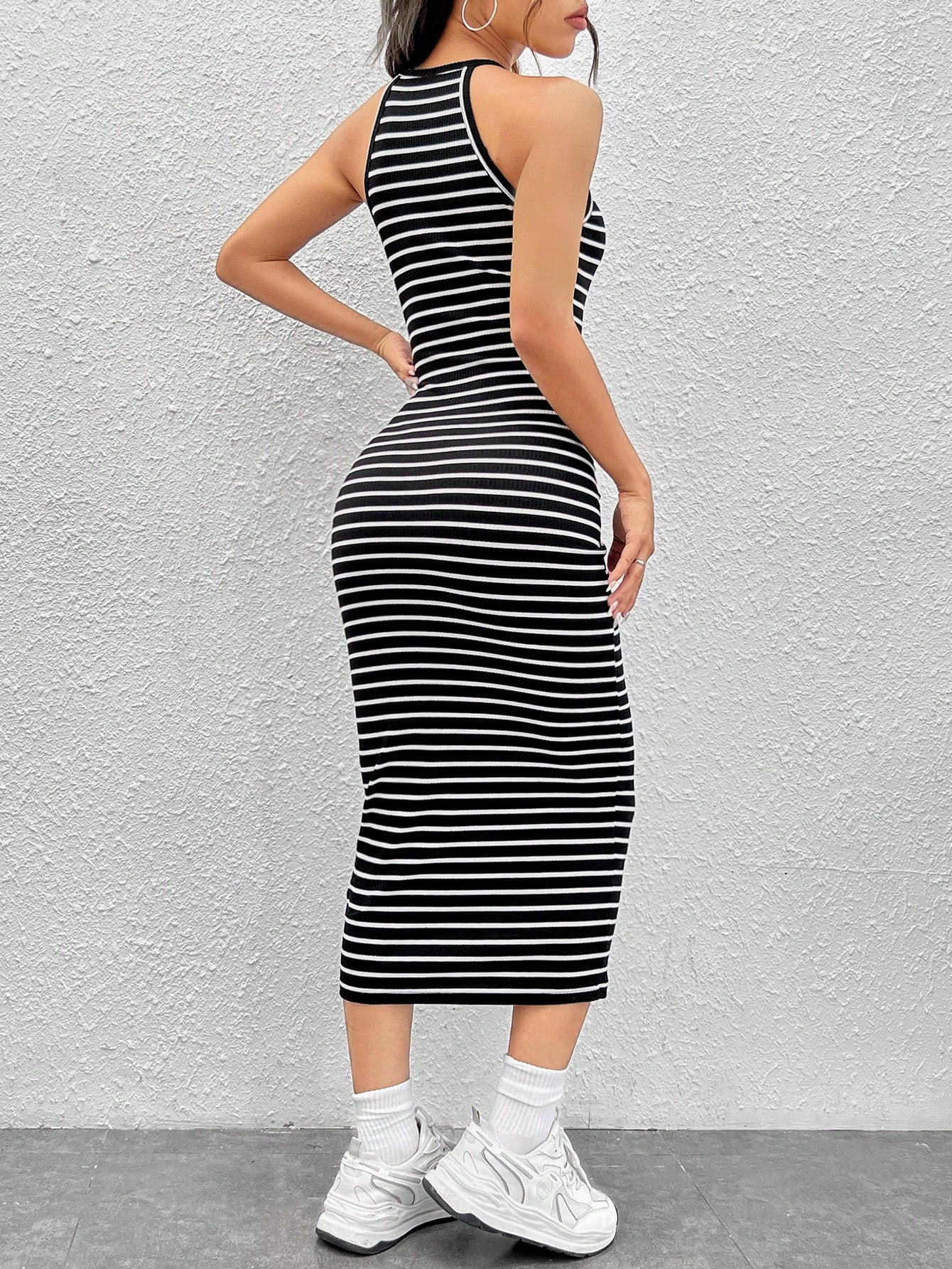 EZwear Striped Print Halter Dress