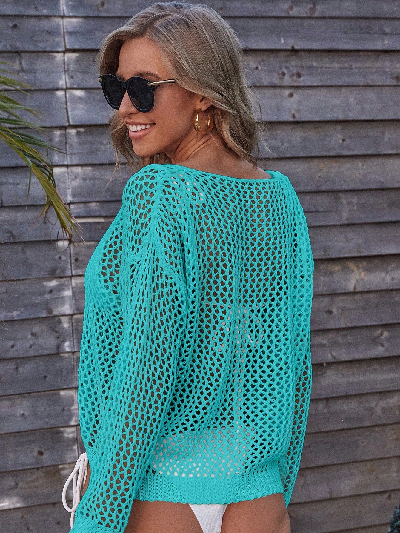 Drop Shoulder Crochet Cover Up Without Bikini