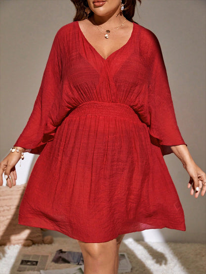 Plus Solid Batwing Sleeve Cover Up Dress