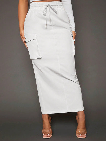 Flap Pocket Side-Drawstring Waist Cargo Skirt - Ultimate Style and Versatility for Every Occasion