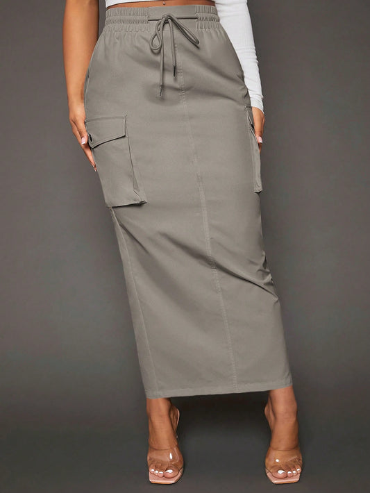 Flap Pocket Side-Drawstring Waist Cargo Skirt - Ultimate Style and Versatility for Every Occasion