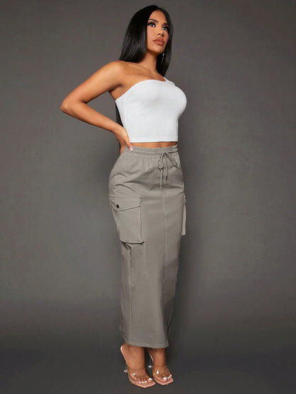 Flap Pocket Side-Drawstring Waist Cargo Skirt - Ultimate Style and Versatility for Every Occasion