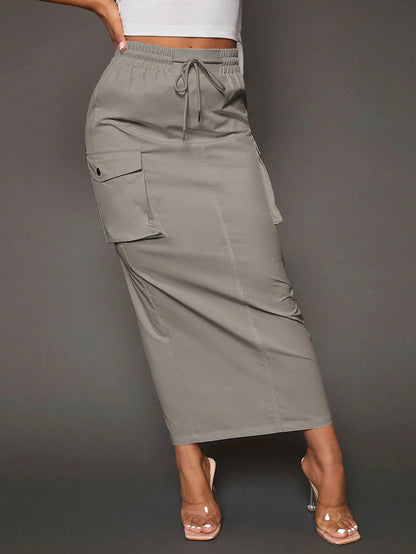 Flap Pocket Side-Drawstring Waist Cargo Skirt - Ultimate Style and Versatility for Every Occasion