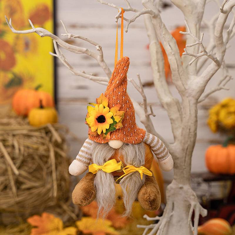 Thanksgiving Harvest Floral Striped Knit Gnome Ornament