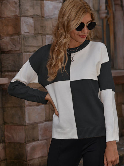 Contrast Round Neck Drop Shoulder Sweater