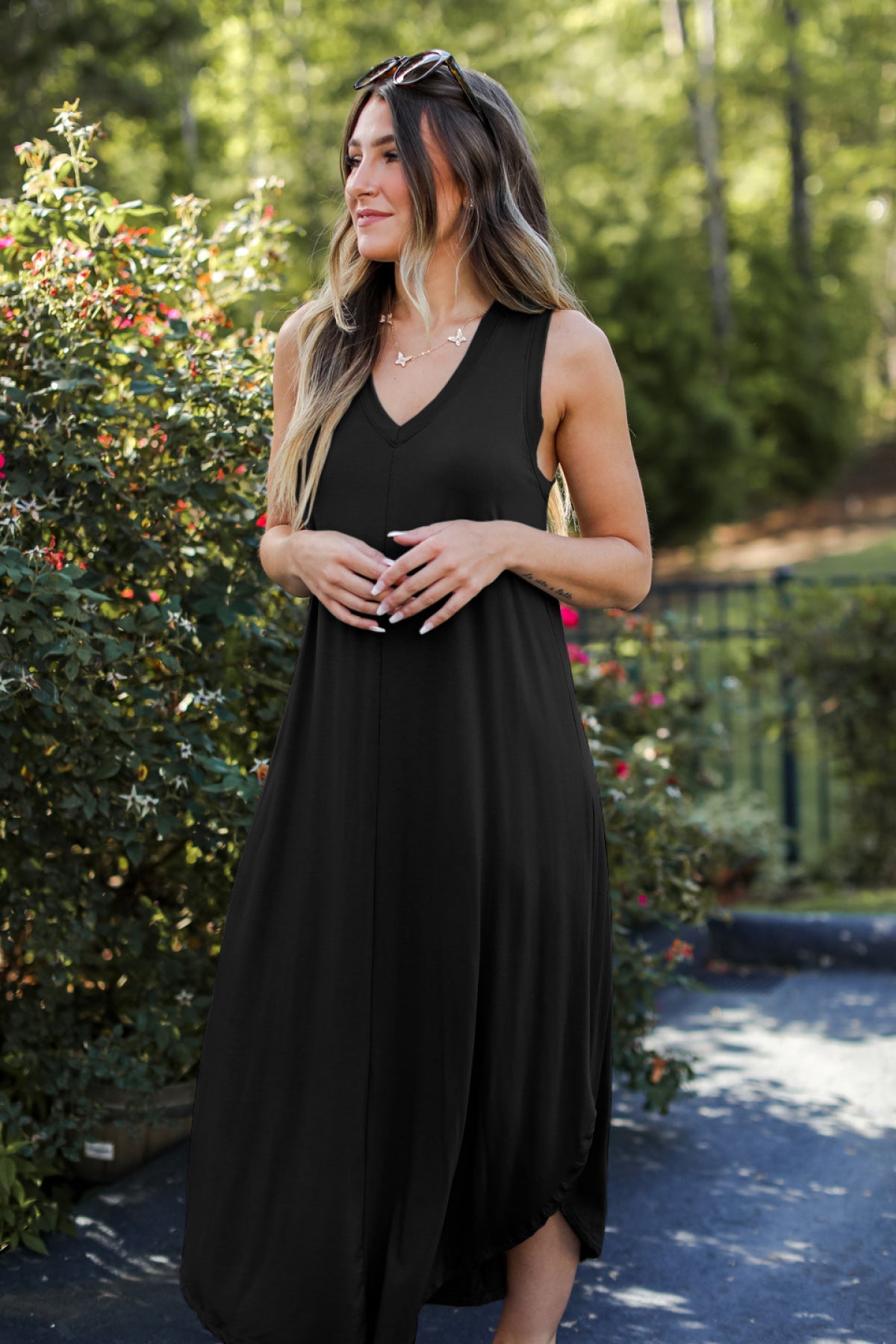 Solid Sleeveless Asymmetric Maxi Dress