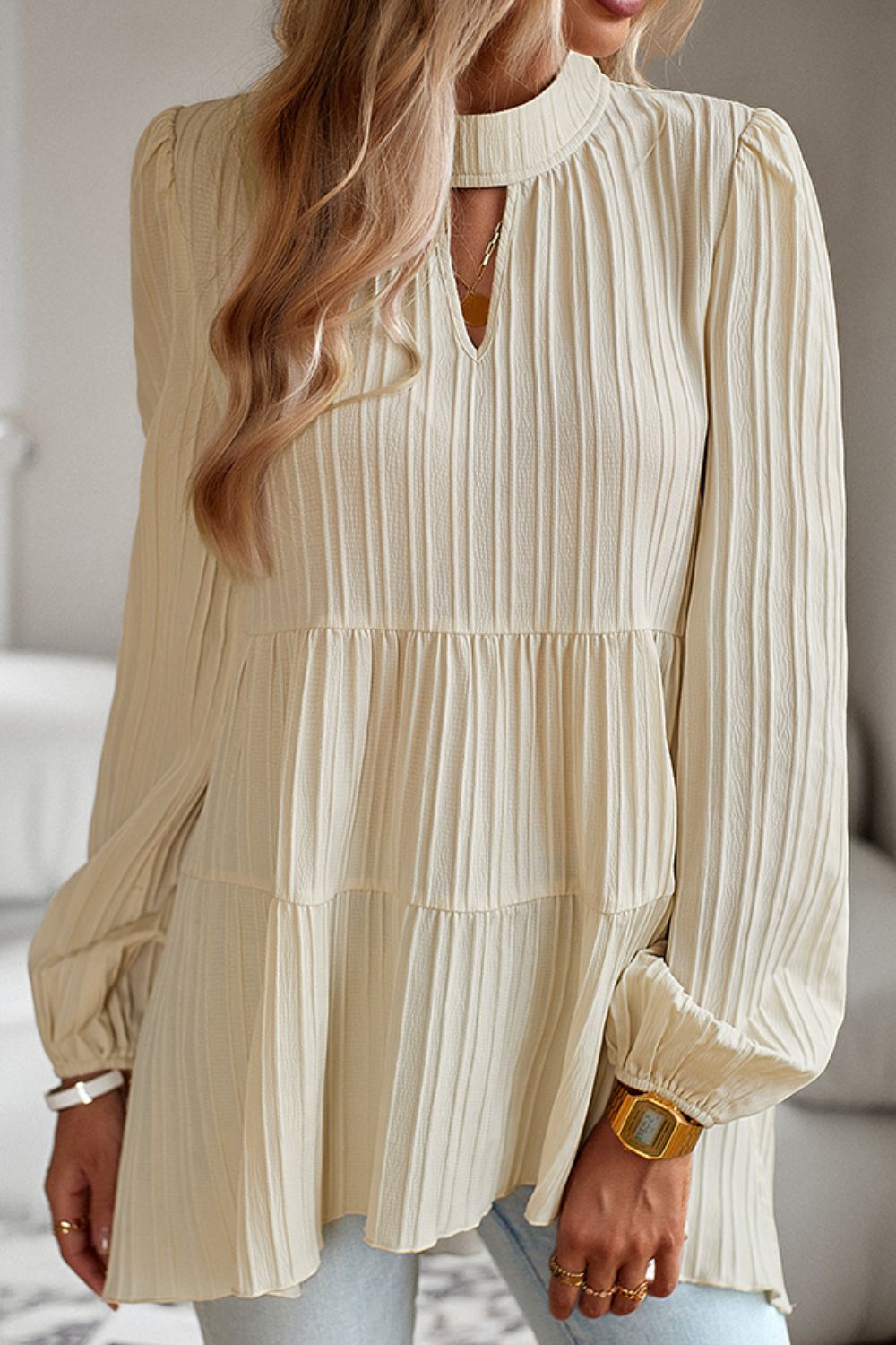 Round Neck Long Sleeve Blouse