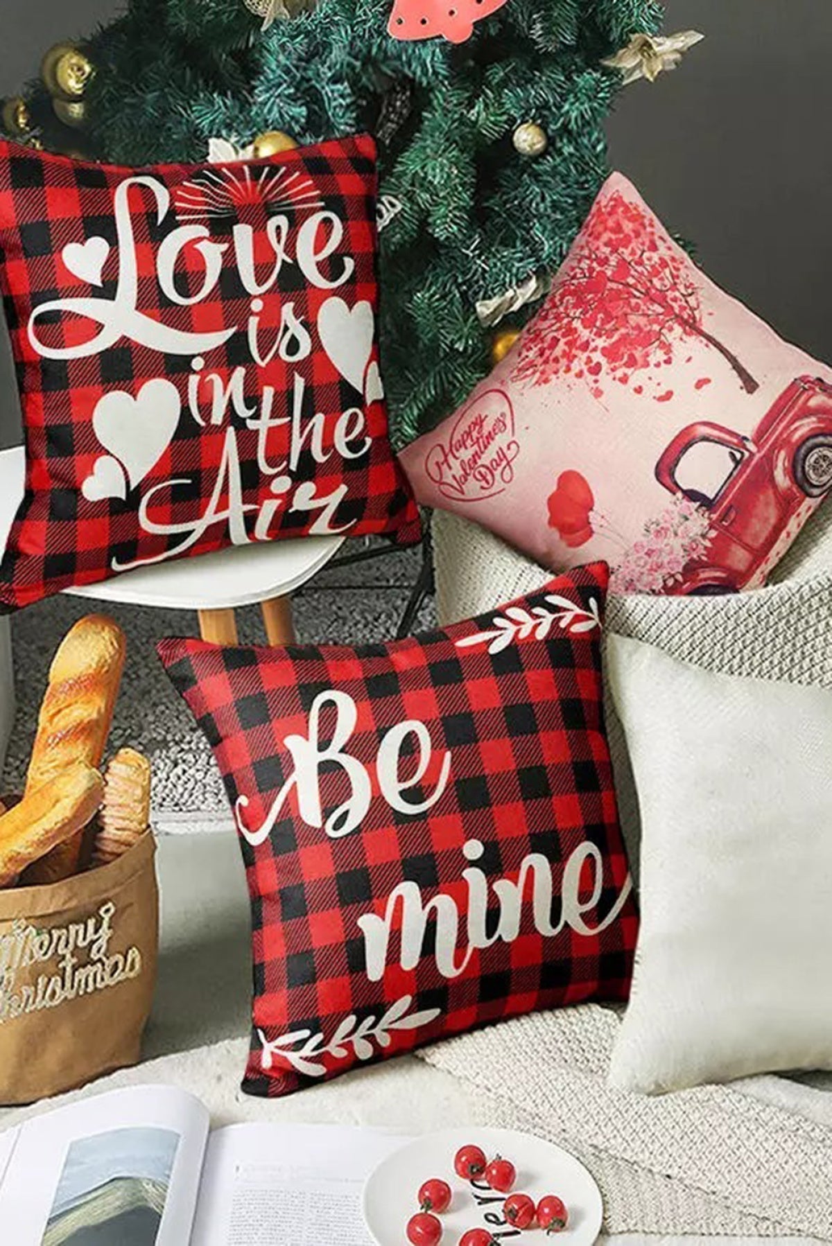 Happy Valentine's Day Red Truck Pattern Pillow Cover