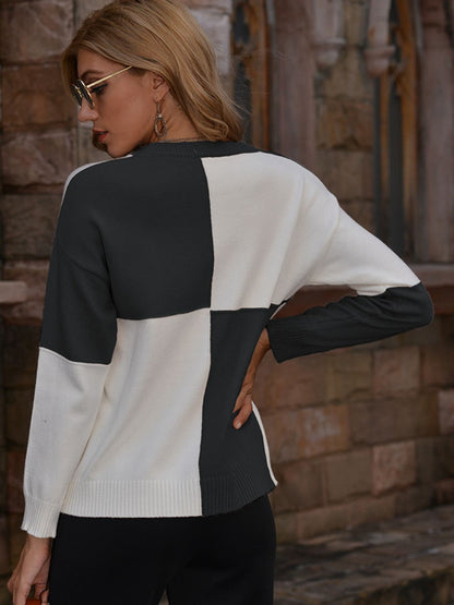 Contrast Round Neck Drop Shoulder Sweater