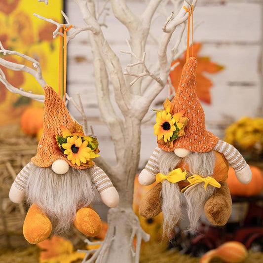 Thanksgiving Harvest Floral Striped Knit Gnome Ornament