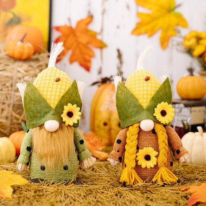 Thanksgiving Harvest Corn Hat Floral Gnome Ornaments