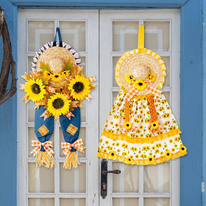 Thanksgiving Harvest Straw Hat Sunflowers Hanging Decoration