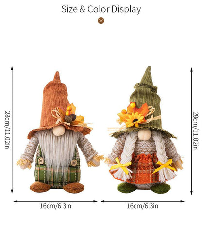 Maple Leaf Plaid Thanksgiving Harvest Gnome Ornaments