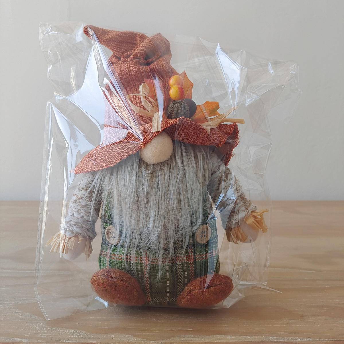 Maple Leaf Plaid Thanksgiving Harvest Gnome Ornaments