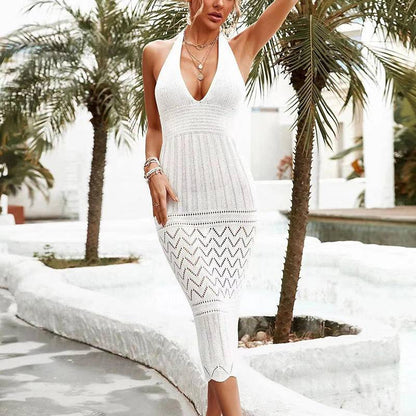 Halter Sleeveless Eyelet Knit Cover Up Dress