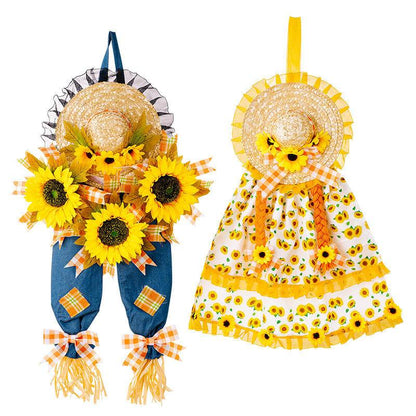 Thanksgiving Harvest Straw Hat Sunflowers Hanging Decoration