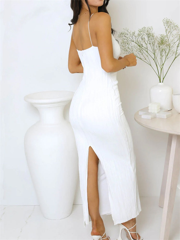 Sexy Women Long Sleeveless Slim with Back Split Dress