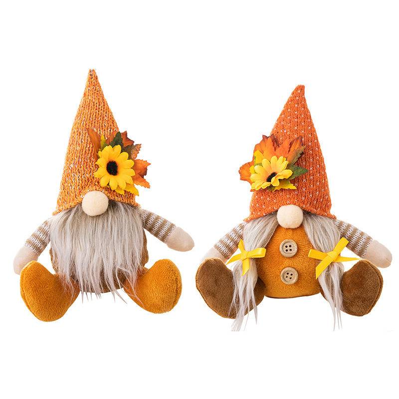 Thanksgiving Harvest Floral Striped Knit Gnome Ornament