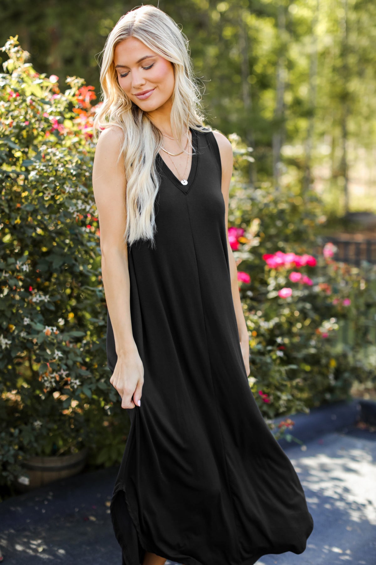 Solid Sleeveless Asymmetric Maxi Dress