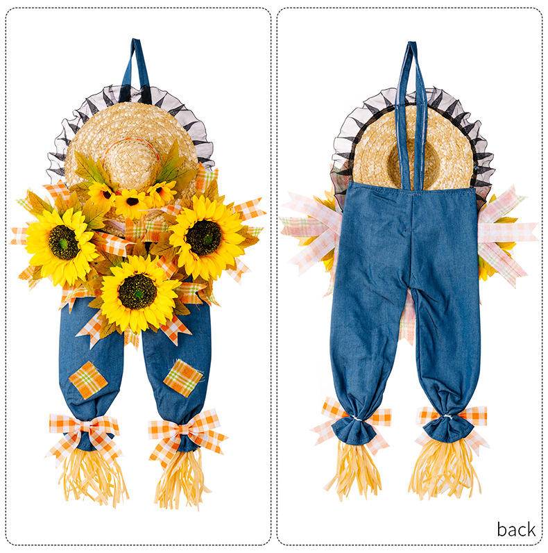 Thanksgiving Harvest Straw Hat Sunflowers Hanging Decoration